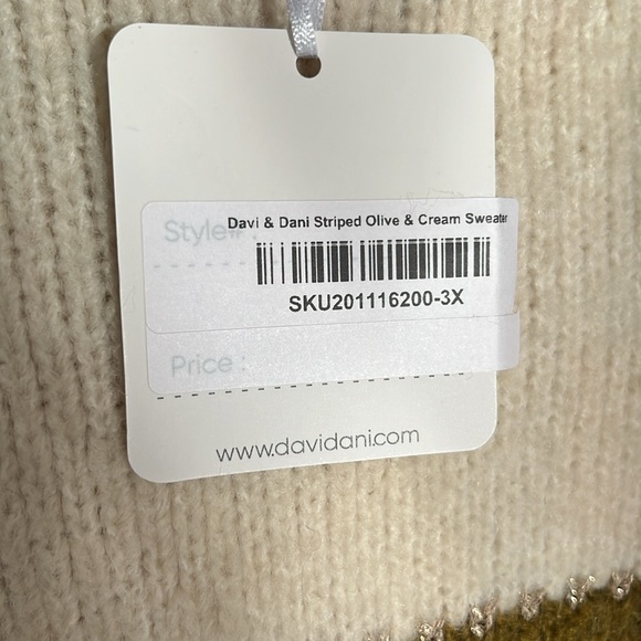 Davi & Dani Striped Oversized Sweater Olive Cream Burgundy 3X NWT - Picture 8 of 9